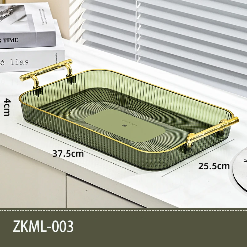 round Clear Plastic Transparent Acrylic Serving Tray Gold Handles Elegant Home Decor Restaurant Use Iron Pattern Dishes Plates