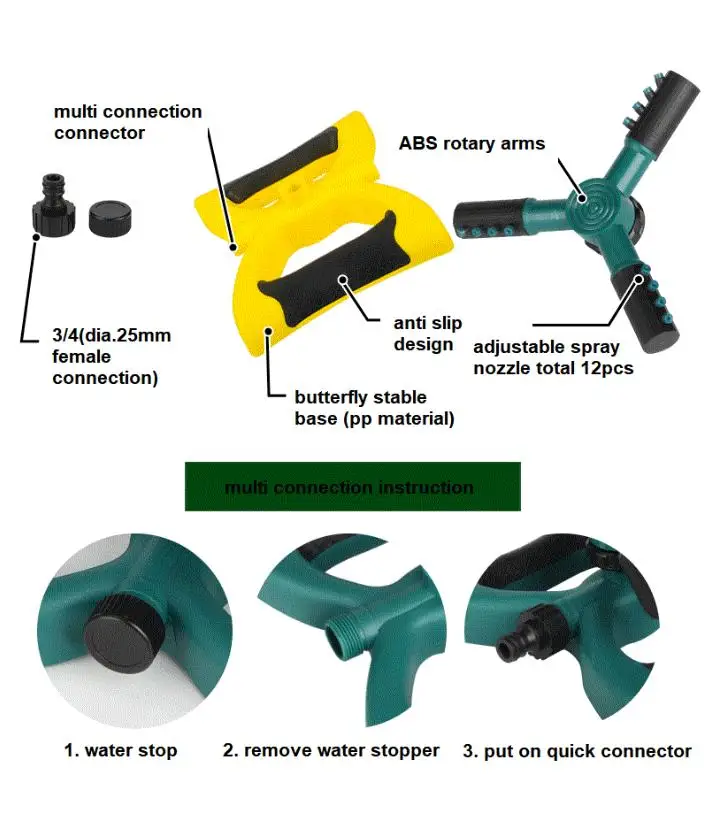 Manufacturer Plastic 360 Automatic Rotary Water Sprinkler Lawn Garden Sprinkler