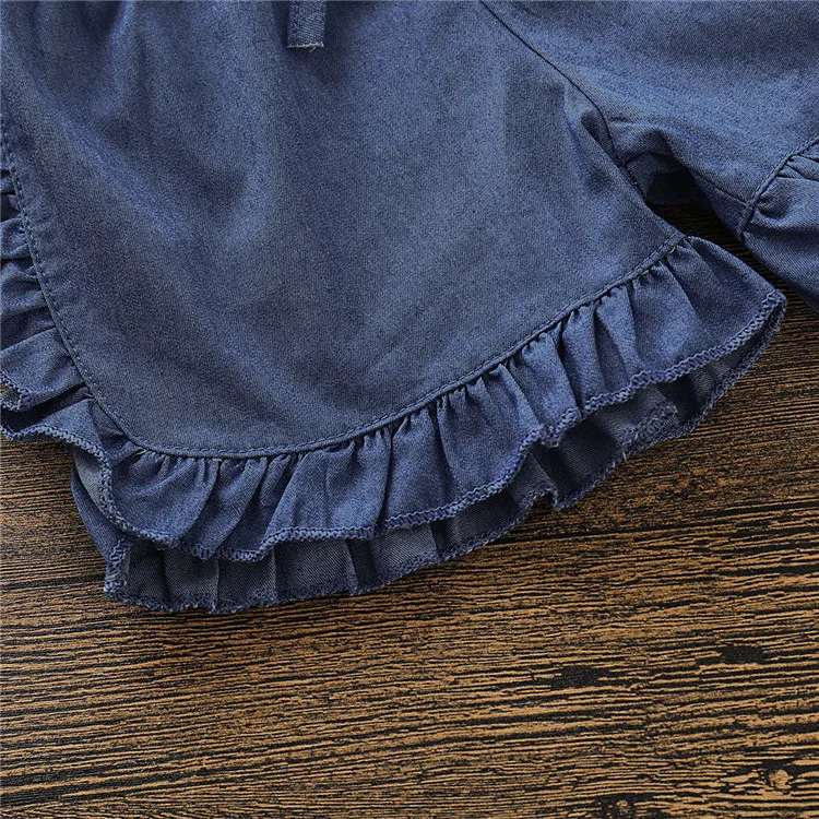 
Baby Girl Summer Clothing Sets white lace Top + Denim ruffle shorts 2pcs girls Outfits 