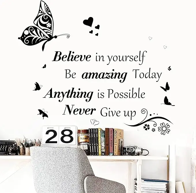 Inspirational Wall Stickers Quotes Letter Wall Art Stickers Motivational Removable Wall Butterfly decals Peel stickers