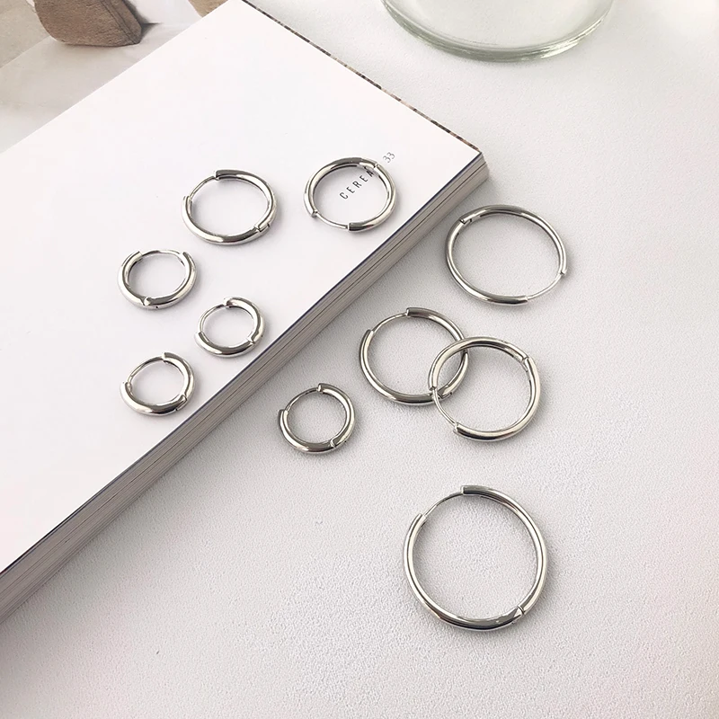 Classic Multiple Sizes Fashion Large Rhodium Plated 925 Sterling Silver Big Hoop Earrings