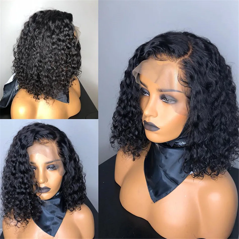 YESWIGS Raw Indian Virgin Human Hair Lace Frontal Wig for Black Women HD Full Lace Front Wig Deep Wave Curly Bob Closure Wig