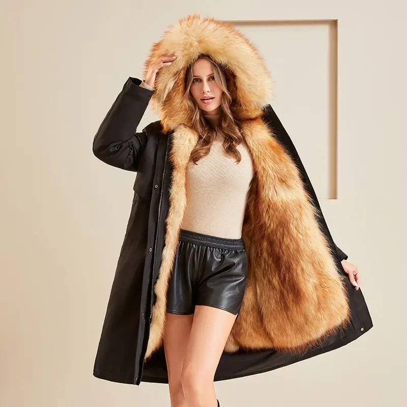 Thickened warm 2024 winter removable pie overcome female raccoon fur inner bladder imitation fur coat female