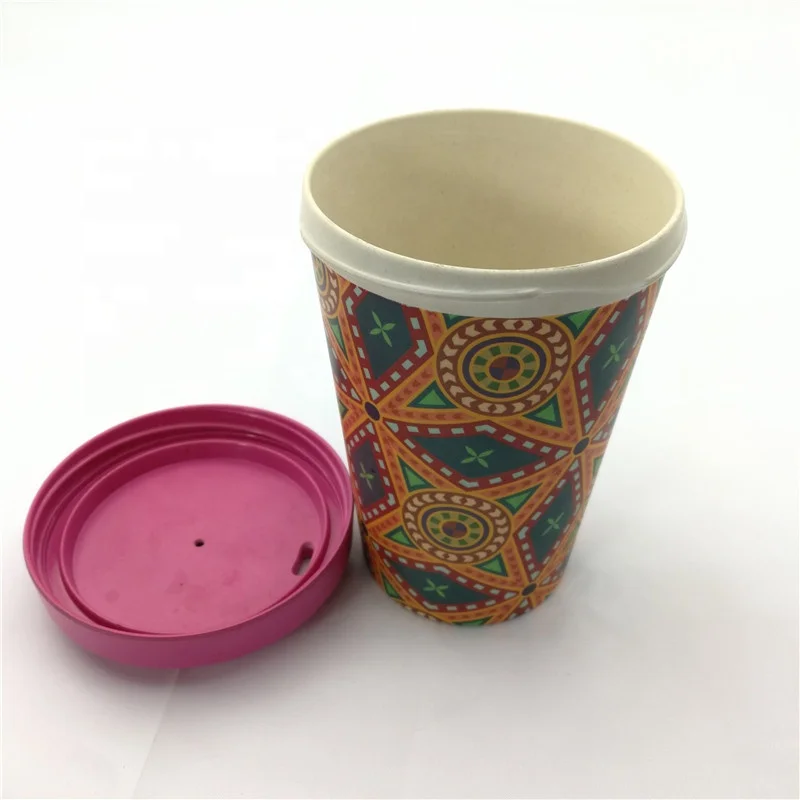 16oz reusable biodegradable bamboo fiber coffee mug cup with bamboo lid