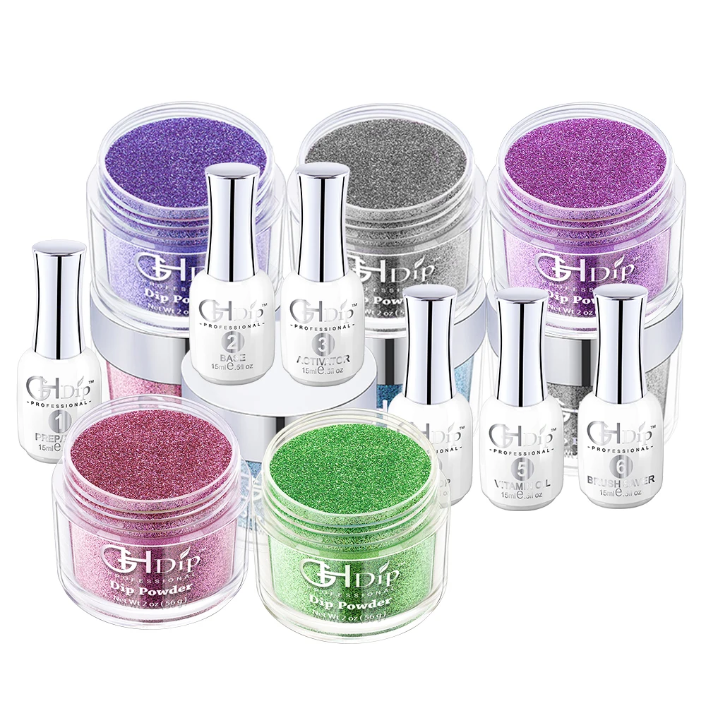 Custom Private Label Glitter Nails 3 in 1 Acrylic Dipping Powder colors match gel and lacquer