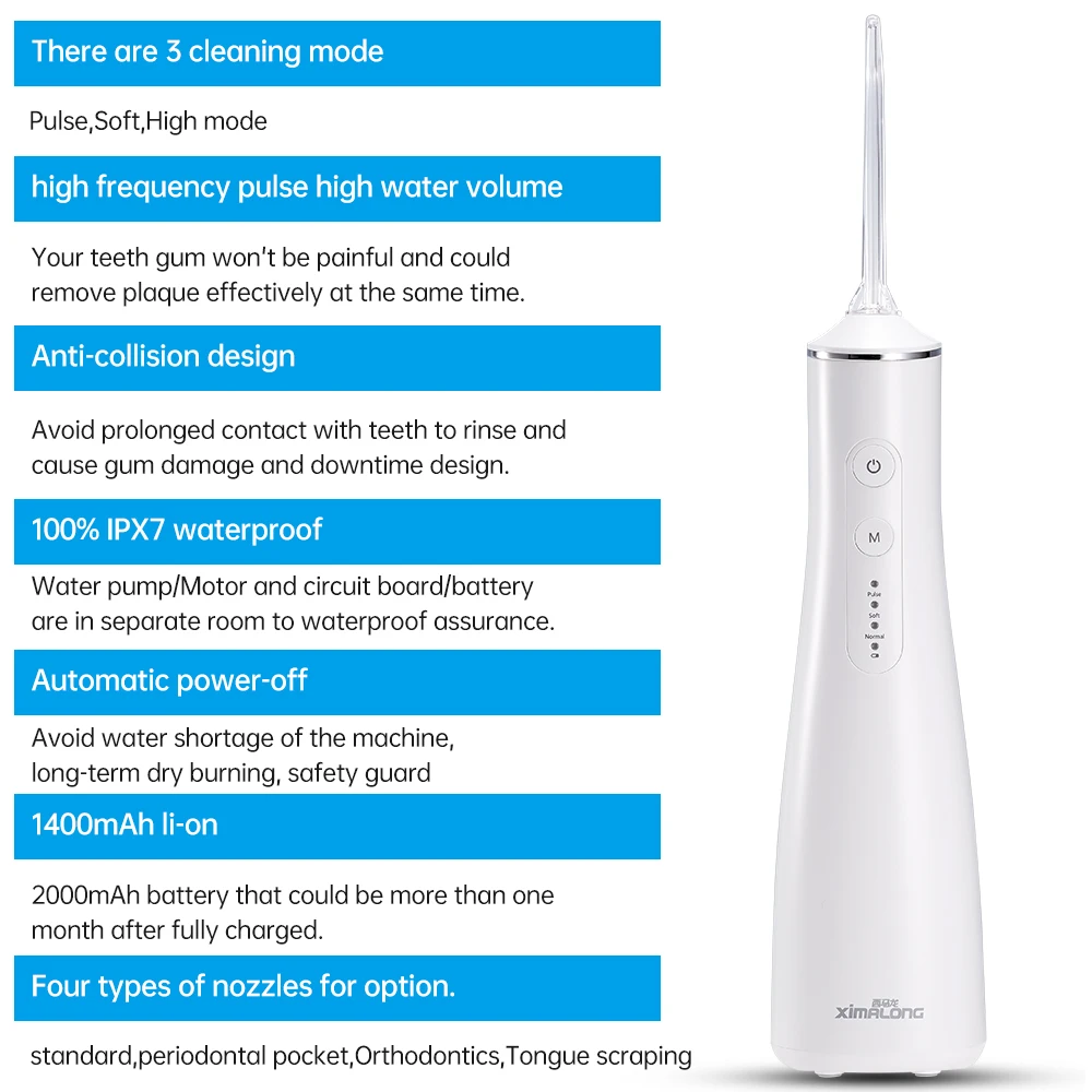 Cordless Dental Water Flosser Portable Water Flosser Travel Rechargeable IPX 7 Oral Irrigator