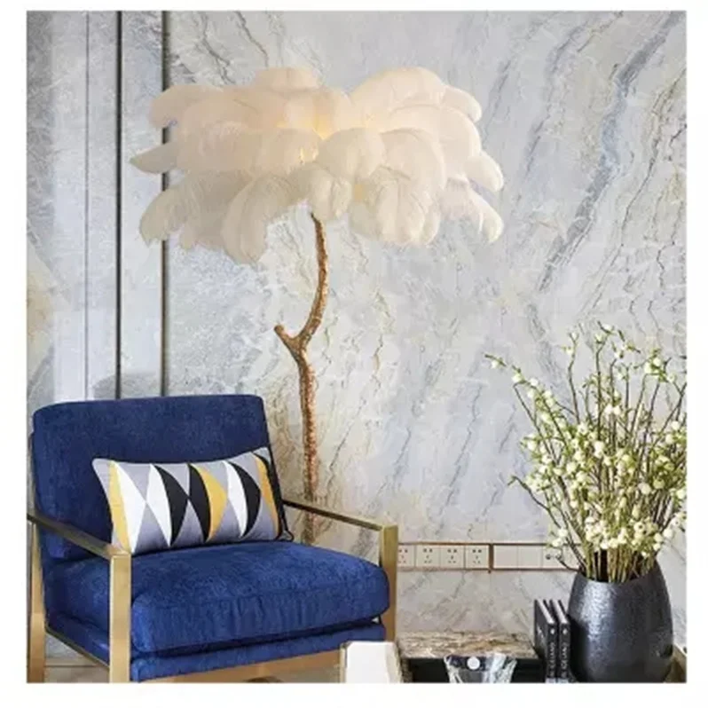 Лампа с перьями современный светодиодный светильник из полимерной меди латуни для отеля пальмы Напольная в скандинавском стиле