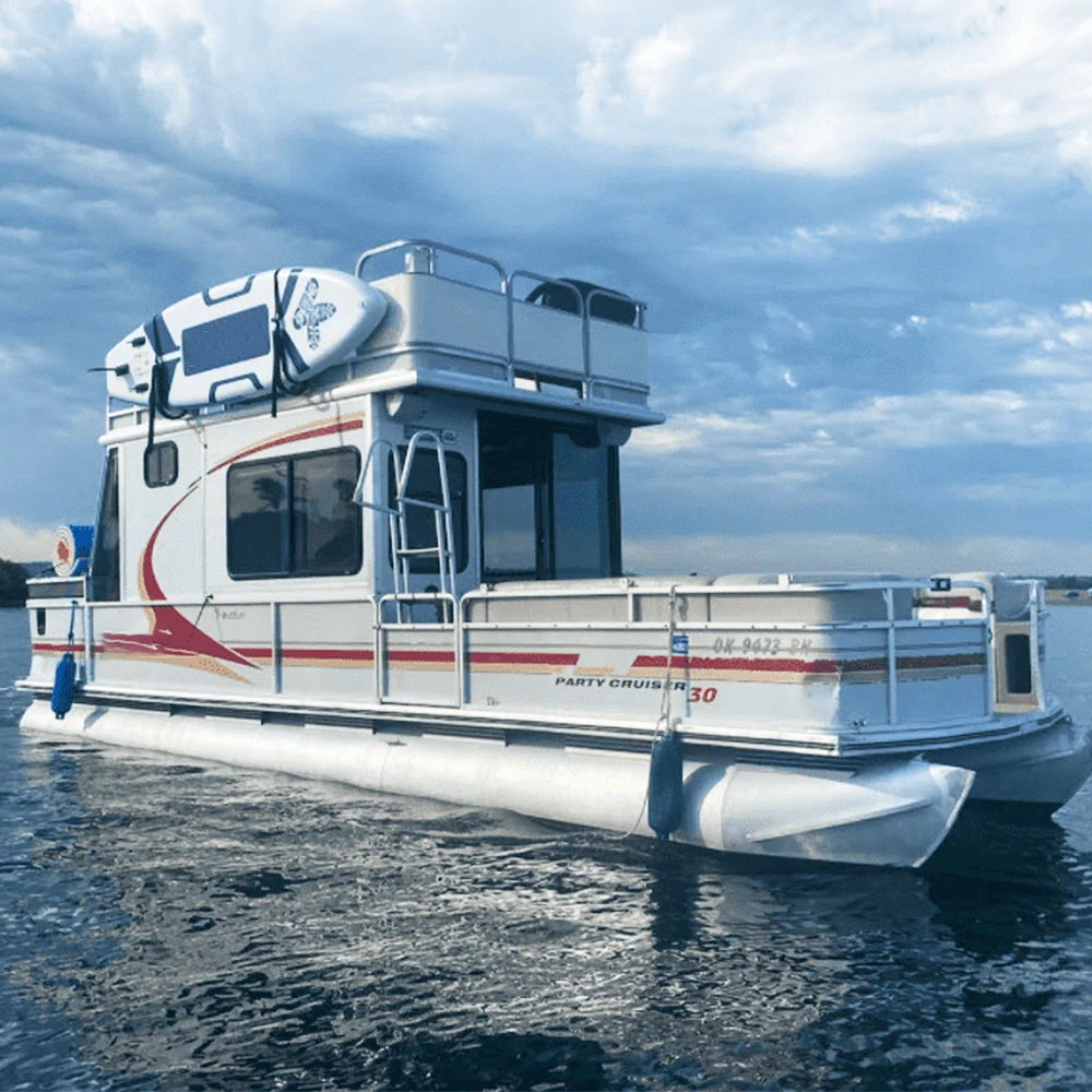 36FT Double Decker Luxury Aluminium Pontoon Boat with Water Slide Outboard Engine Aluminum Hull