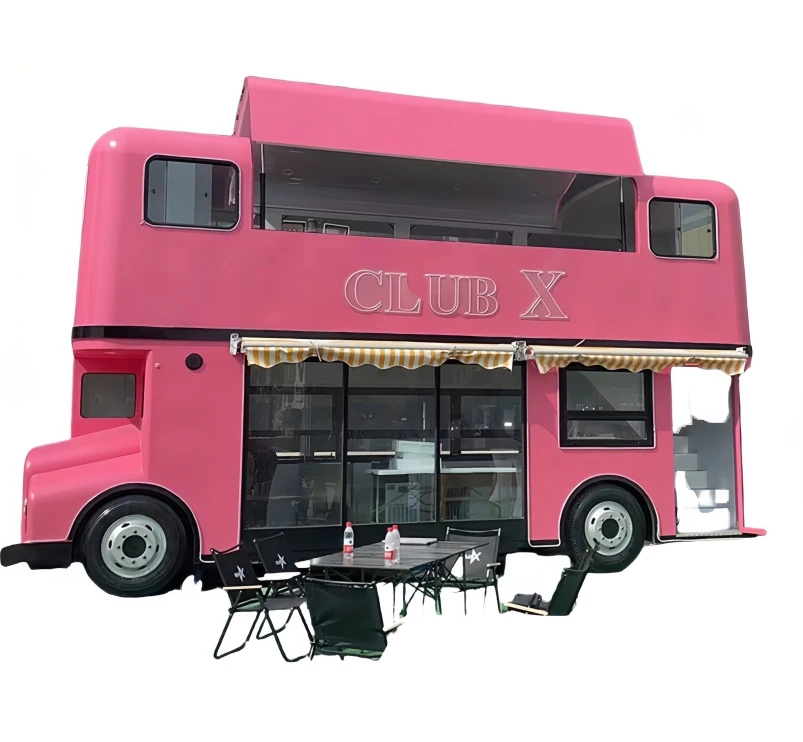Double-decker Luxury Bus Electric Multi-functional Mobile Box Bar Food Truck Fully Equipped Kitchen Cafe Bar Food Trailer