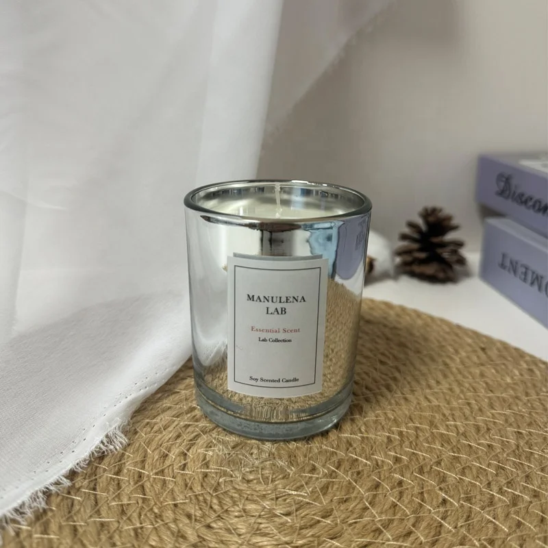 MANULENA Luxury  Custom Private Label Silver glossy Glass Soy Wax Scented Candle Home Fragrance Deodorant  Scented Candles