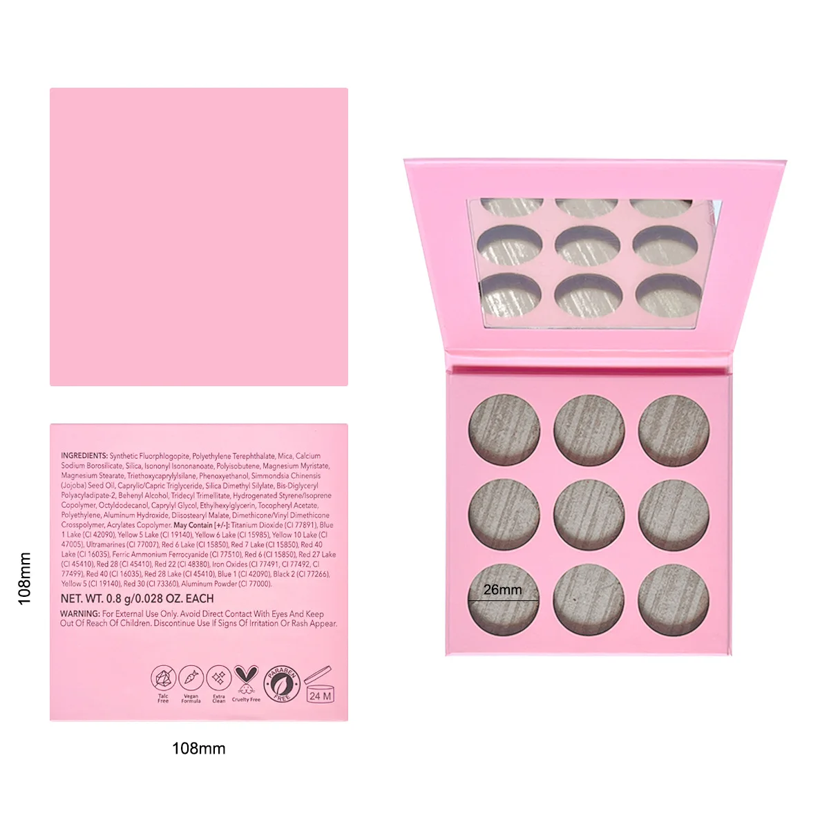 Private Logo Metallic Powder Waterproof Shimmer Pigments 9 Colors Eye Shadow Palette Makeup Cosmetics Glitter Eyeshadow