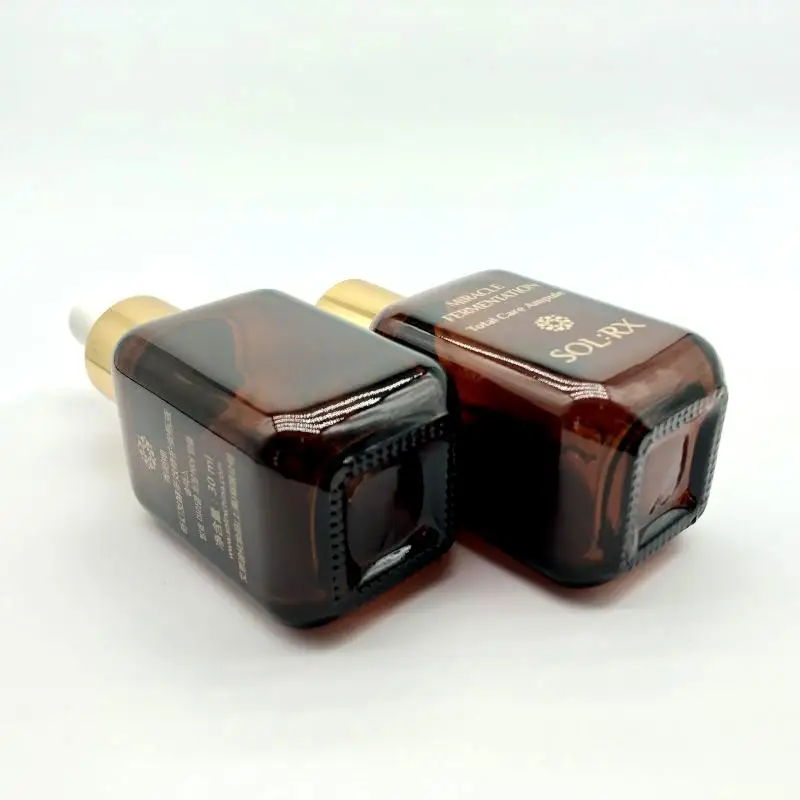Popular Cosmetic Container Serum Essential Oil 30 Ml Cube Square Dropper Custom Glass Bottle Square Amber Dropper Bottle