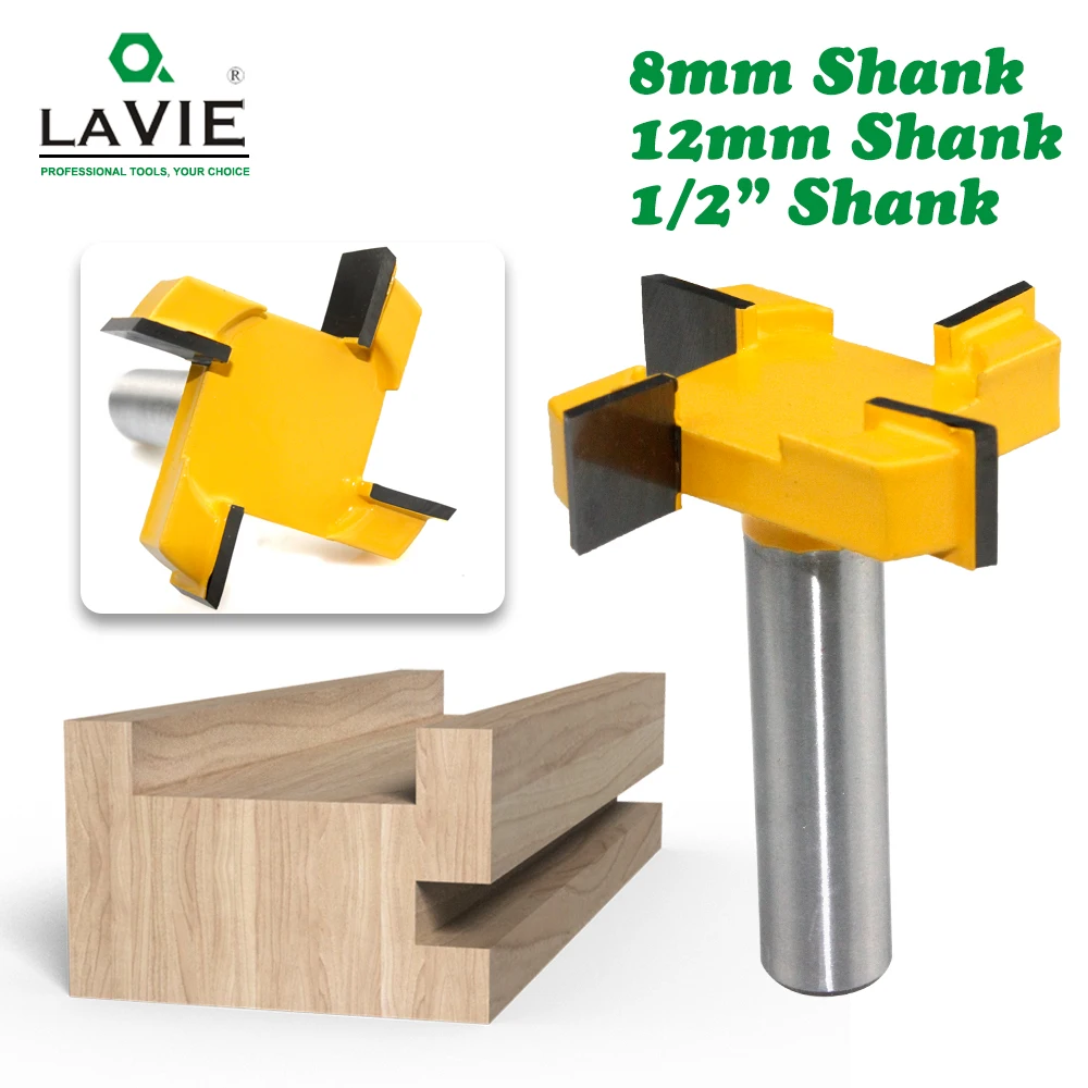 LAVIE 1pc 8mm 12 12.7 4 Edge T Type Slotting Cutter Woodworking Tool Router Bits for Wood Industrial Grade Milling Cutter 318Z4