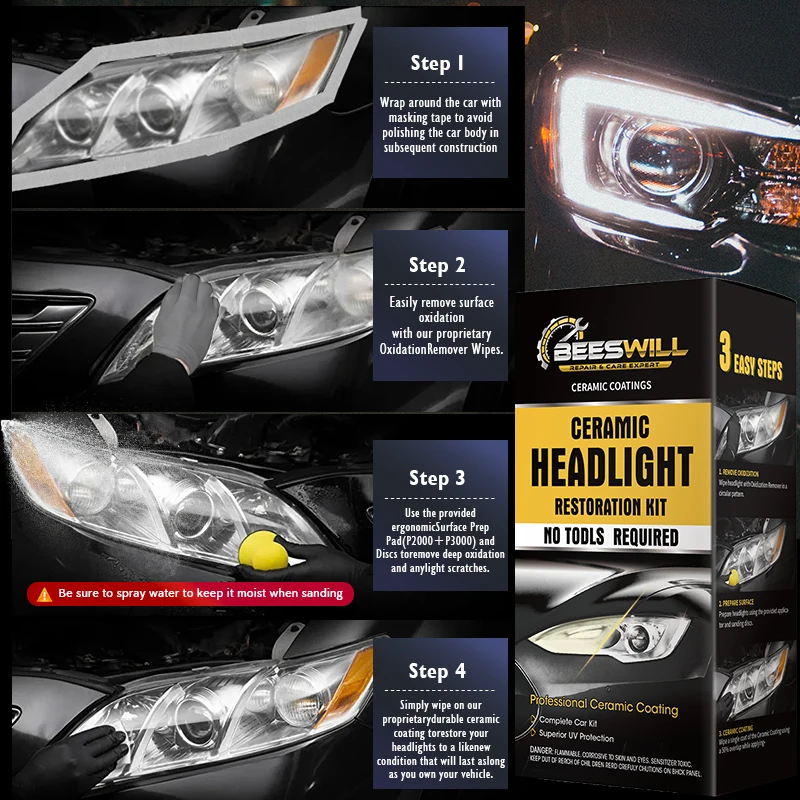 Free samples headlight restoration kit cleaning car headlight restorer kit wipes