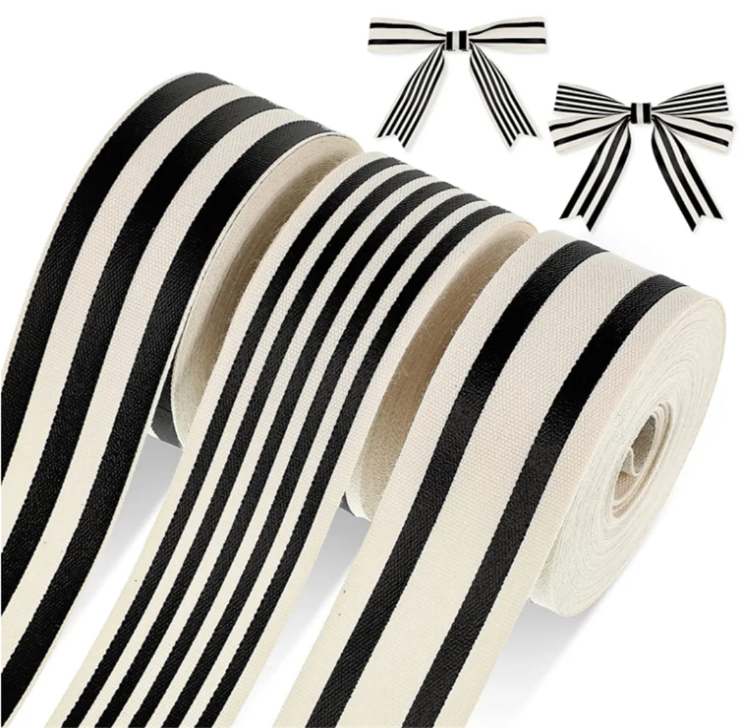 Black and White Striped Grosgrain Ribbon Polyester Fabric Use for DIY Favor Wrapping Bouquets Cake Decorating Home Decor