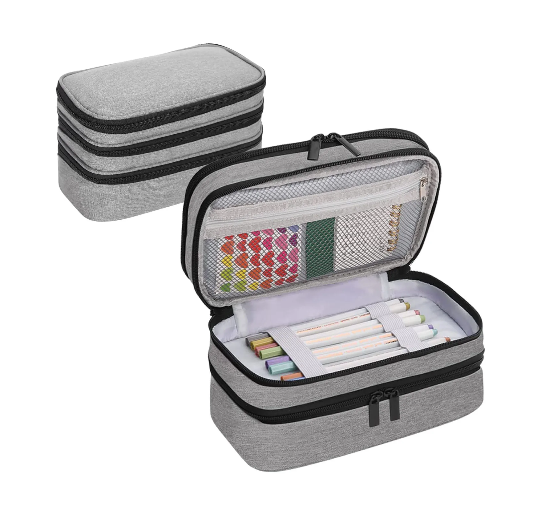 Large Capacity Pencil Bag with 3 Compartments Multi-functional Pencil Pouch Holder Durable Pencil Case Organizer