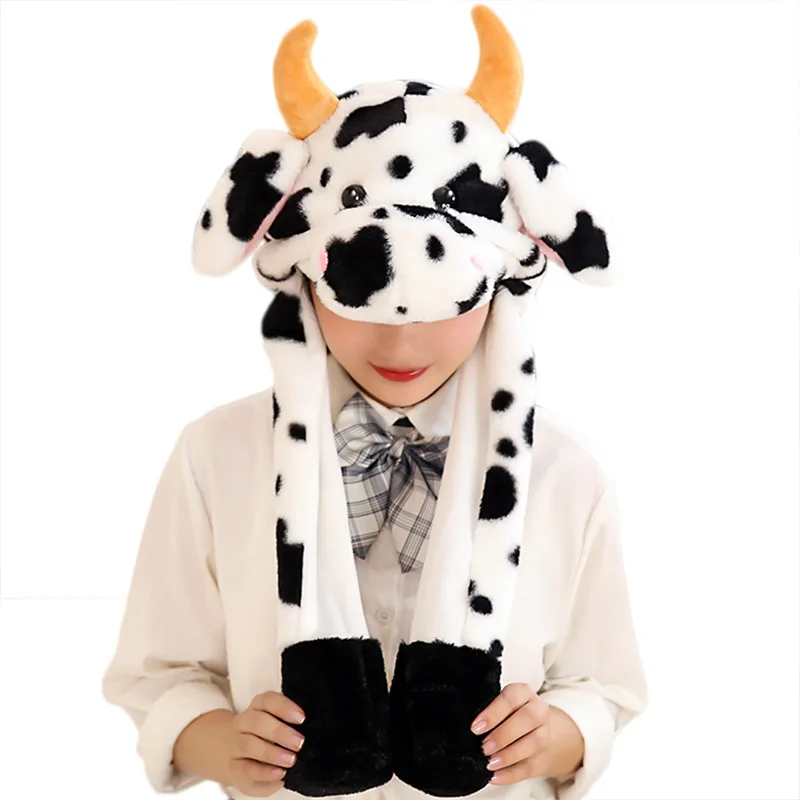 Creative Cartoon Cow Plush Hat Hot Sell Kids Hat Moving Ears Stuffed Plush Toys Kawaii Cartoon Cow Moving Ear Hats
