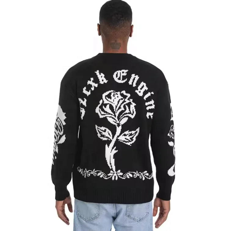 Custom LOGO OEM & ODM men sweater Jacquard pattern knitwear crew neck knit jumper winter cotton designer knit sweater for men