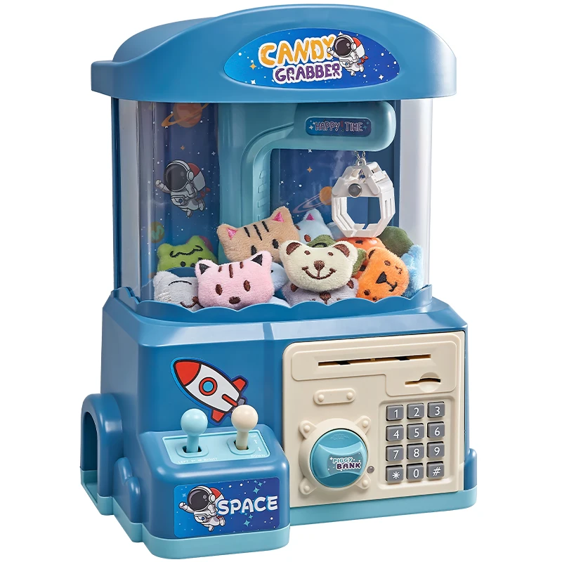 Funny Girls Gifts 2-in-1 Multifunctional Coin Operated Game Cartoon Space Cute Piggy Bank Doll Mini Claw Machine Toy For Kids