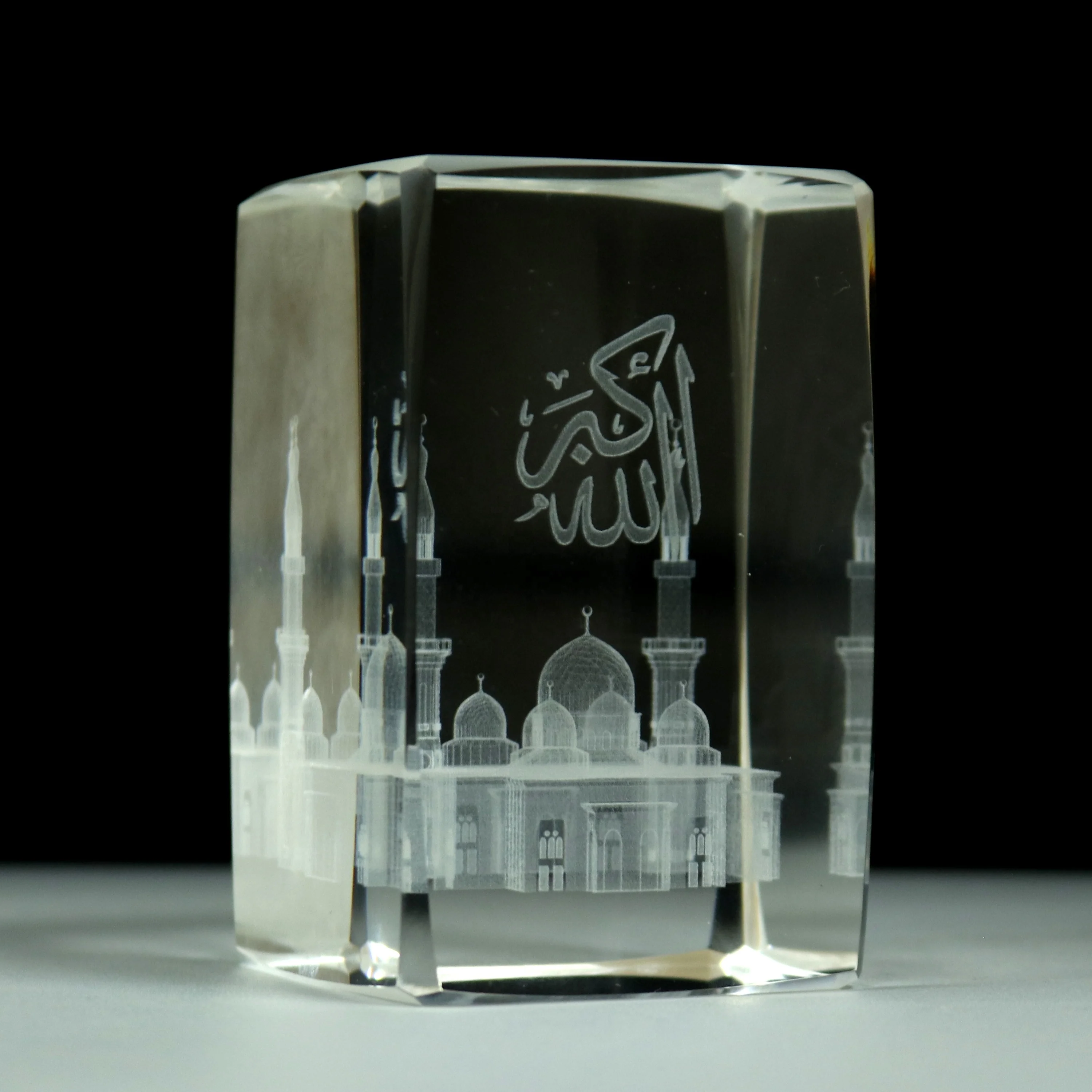 Custom 3D Laser Engraved Islamic Masjid Nabawi Allah Crystal Glass Building Model Cube For Muslim Wedding Souvenir Guest Gifts