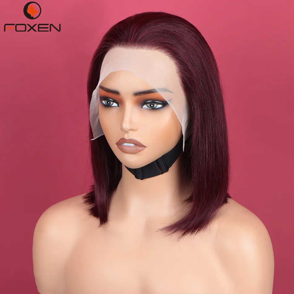 Wholesale 13x4 99J Burgundy Straight Virgin Hair Wigs 180% Density Short Bob Wig Brazilian Human Hair Lace Front Wigs Bob