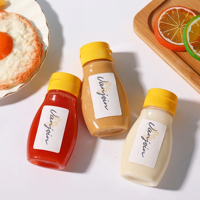 Empty BBQ Custom Mini Plastic Sauce Bottle PET Sauce Bottles 50ml 70ml Chilli Sauce Bottles with Flip Top Cap