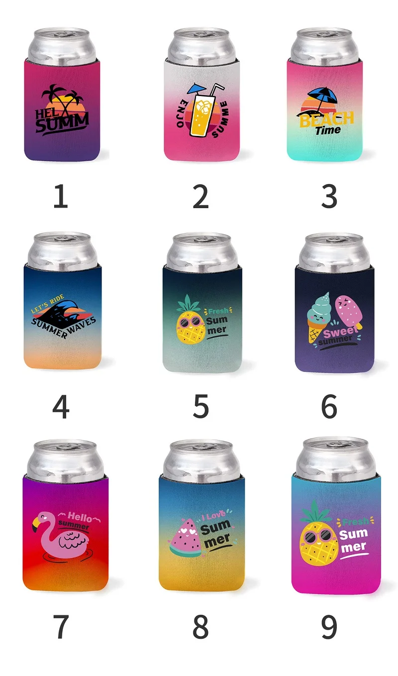 Custom gradient color creative personalize beach neoprene beer can cooler sleeve coozies for summer party favor