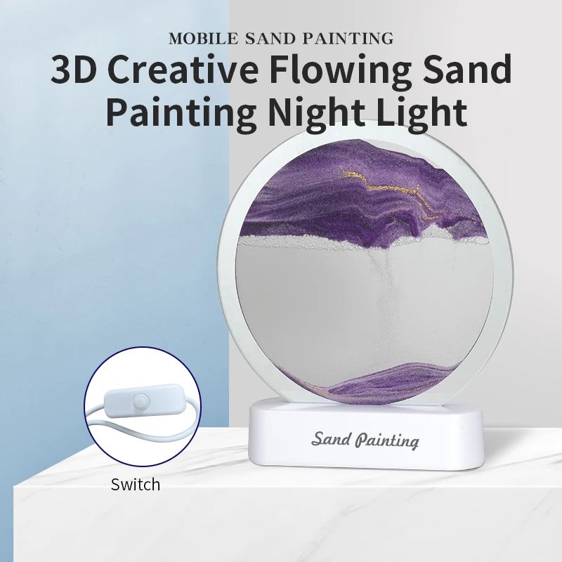 3D Dynamic Moving Sand Picture Lamp LED Light Hourglass Quicksand Painting Table Lamp Flowing Sand Art Decorative Lighting