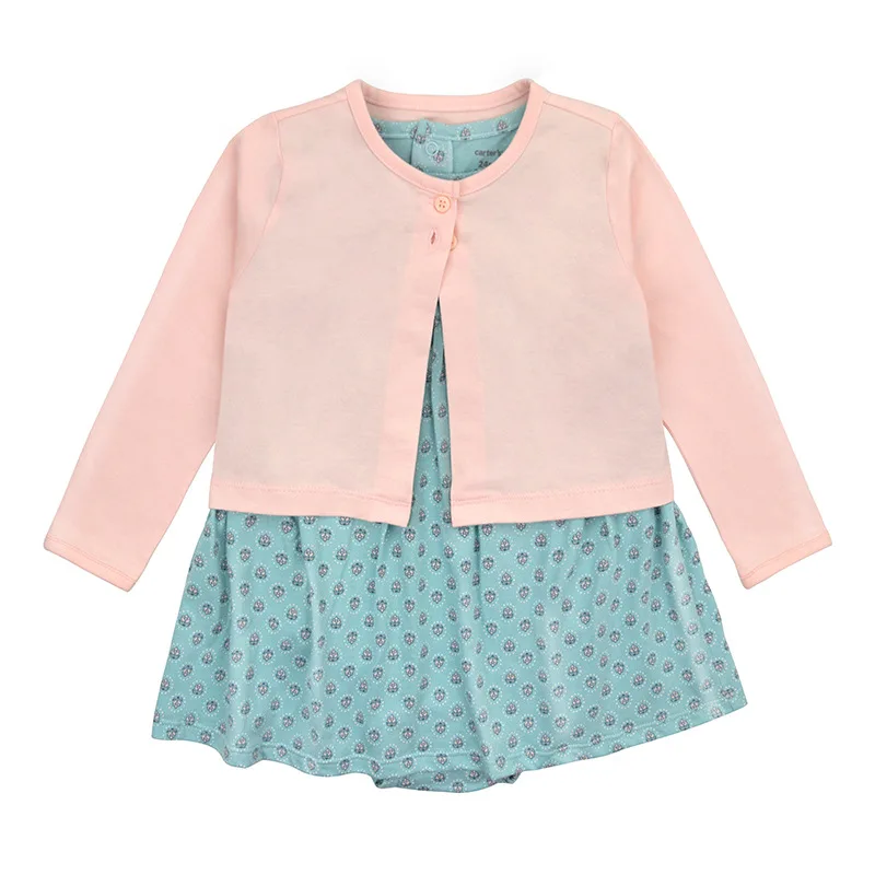 Custom Autumn Long Sleeved Baby Romper Dress Clothing Set Baby Clothes Toddler Collar Sweet Baby Coat + Skirt Suit