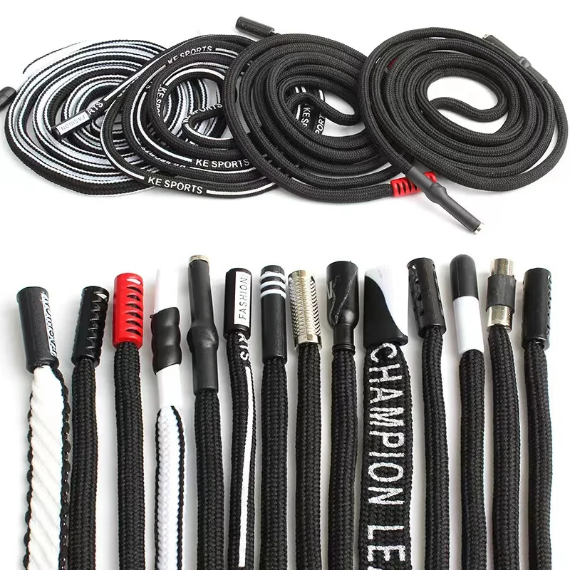 drawstring cord with metal aglets sports pants waist rope drawcord with logo