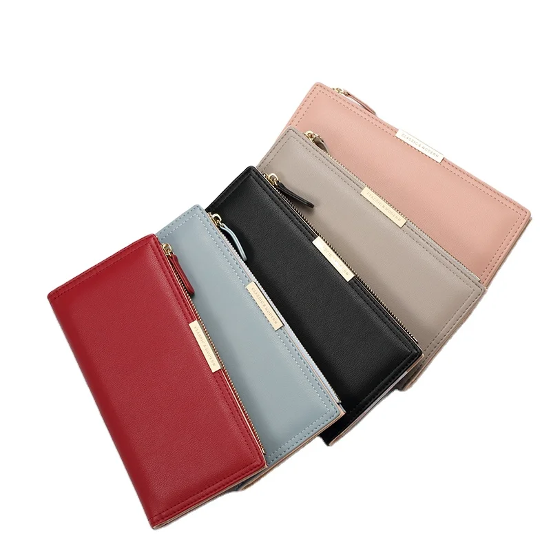 Ultra Slim Thin Leather Credit Card Holder Bifold Clutch Wallets Minimalist Coin Purse Large Capacity Zip Wallet for Women