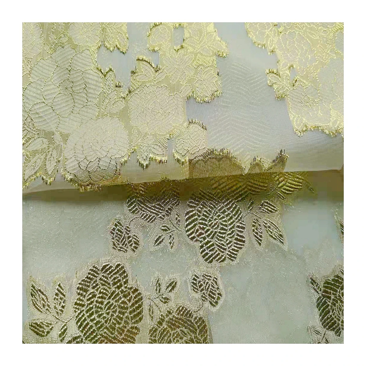 Wholesale High Quality Gold Metallic Lurex Floral Jacquard Fabric Polyester Chiffon Manufacturer Voile Fabric For Dress Blouse