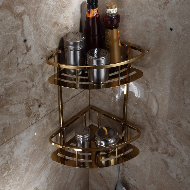 
2019 High Quality Metal Kitchen Bathroom wall Hanging Dual Tier Corner Storage Rack 