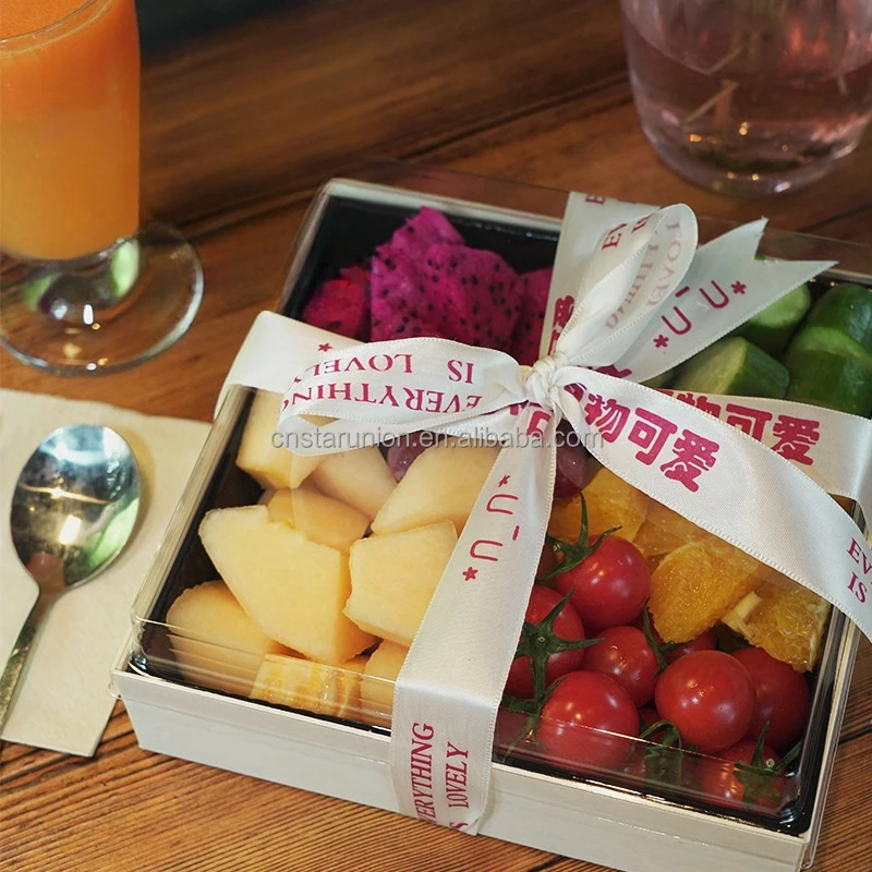 Hot Sale Disposable Wooden Boxes With Clear Lid Take Away Food Fruit Salad Containers Sushi Meal Box After Lunch Dinner