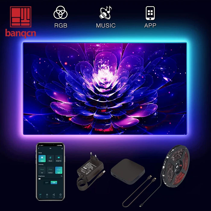 Banqcn освещение 24-65 дюймов RGB волшебный цвет Светодиодная подсветка телевизора полосы HDMI 2 1 4K синхронизация приложение управляемые световые струны