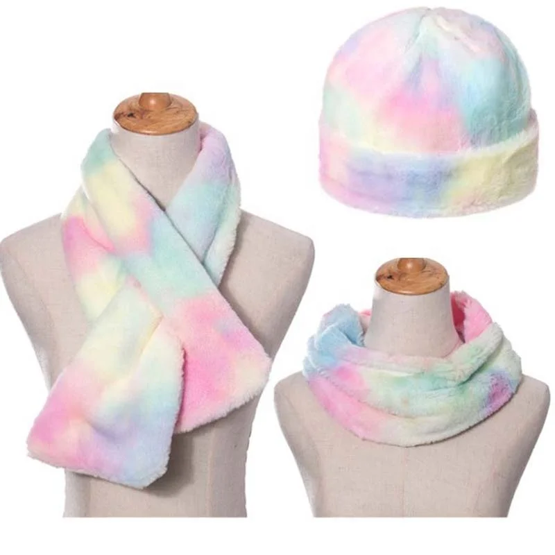 Оптовая продажа, комплект из 3 предметов, зимний теплый шарф и шапка для женщин