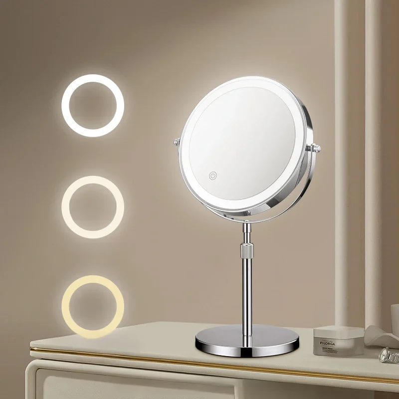 Rechargeable 8' Lighted Makeup Mirror 10X Magnifying Vanity Mirror with 3 Color LED Lights rotatable Cosmetic Light up Mirror