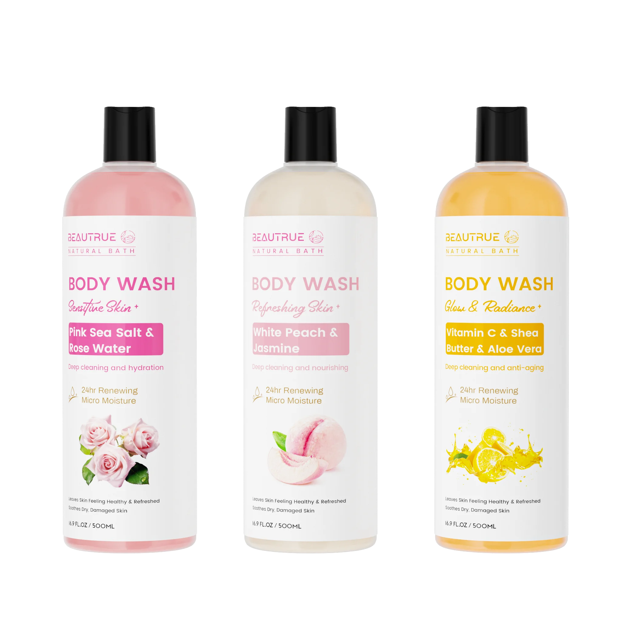 Natural Bath Sea Salt Rose Aloe Peach Jasmine Body Wash Shower For Men And Women Cleaning Nourishing Smooth Deodorizes Body Wash