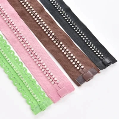Hot sale decorative zipper open end diamond stone teeth zipper for luxury clothes and bag