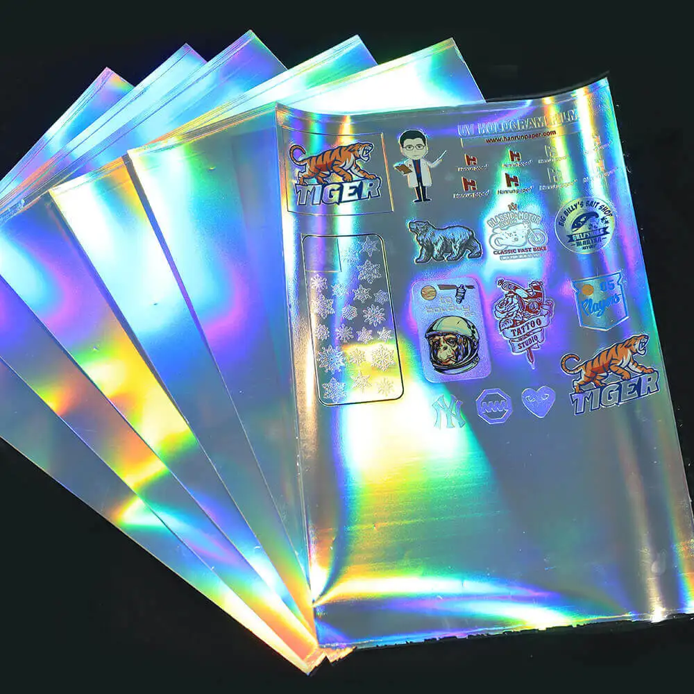 hanrun High quality Hologram UV Laser Film printing uv dtf sticker cold transfer AB pet film