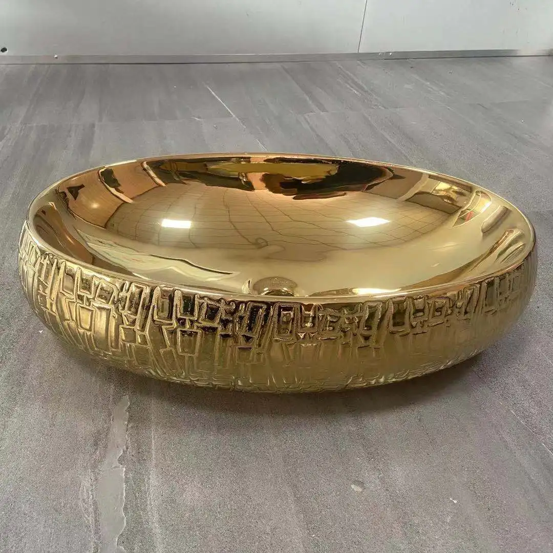 china manufacturer ceramic  gold   color  bathroom sink hotel wash basin