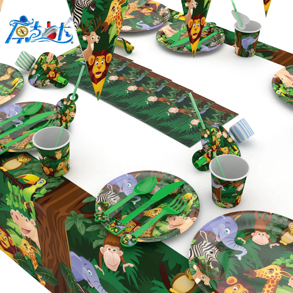 Wholesale Animal World Kids Birthday Party Supplies Decorations Set Tableware Paper Plates Cups