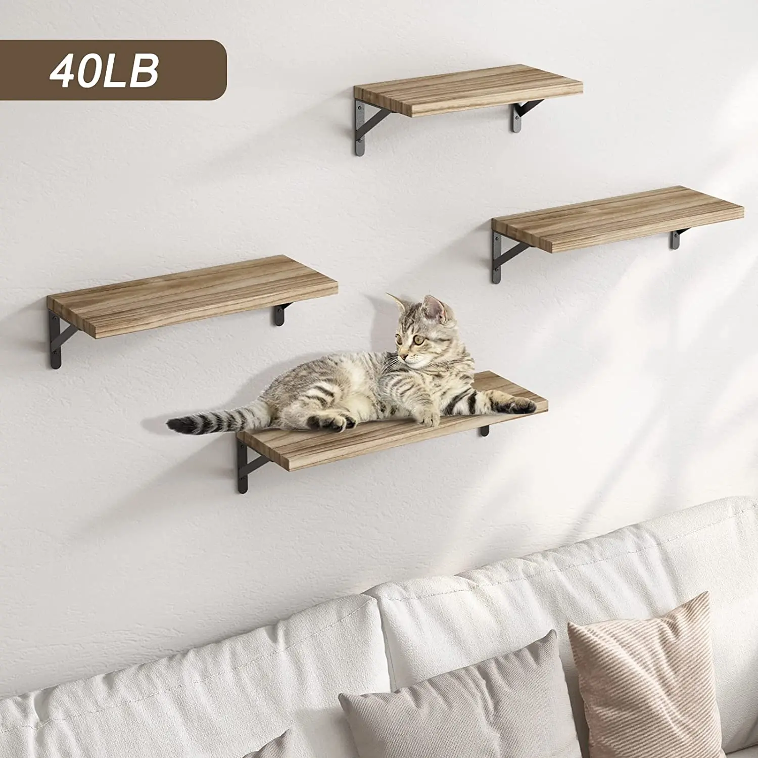 Floating Rustic Wood Shelves, 4 Sets of Wall Mounted Shelf for Bathroom Decor, Bedroom, Living Room and Plants
