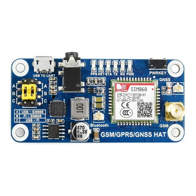 SIM868 40PIN GPIO GSM/GPRS/GNSS HAT for Raspberry Pi 2B/3B/3B+/Zero/Zero W Support SMS Data Transfer ect. Based on SIM868
