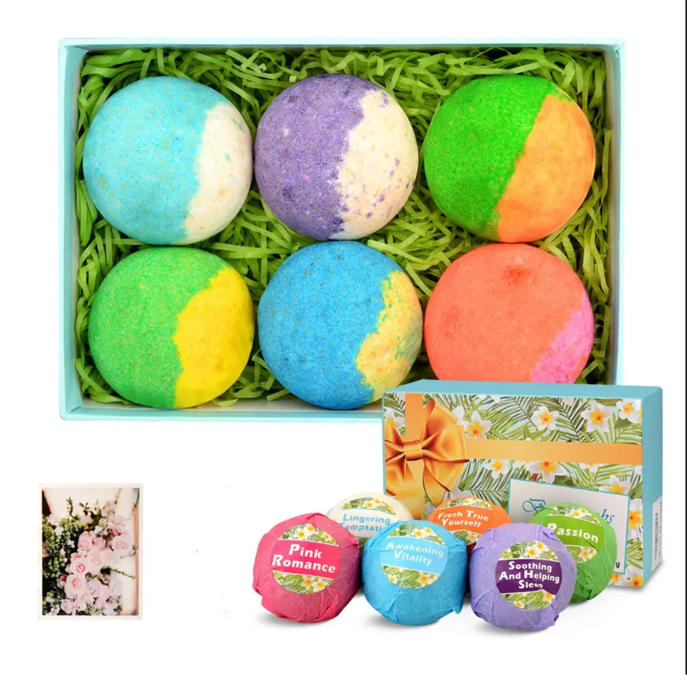 Private Label Luxury Bath Supplies Handmade Bath Balls Set Relax With Logo Organic Mixed Color Bubble Bombs