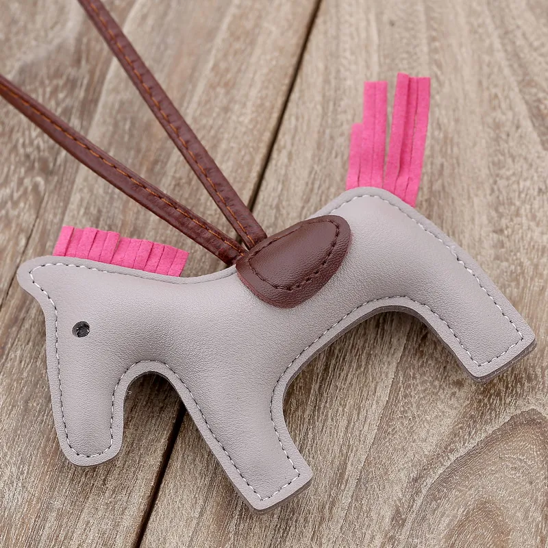 Famous Luxury Handmade PU Leather Horse Keychain Animal Key Chain Women Bag Charm Pendant Accessories Fashion Jewelry