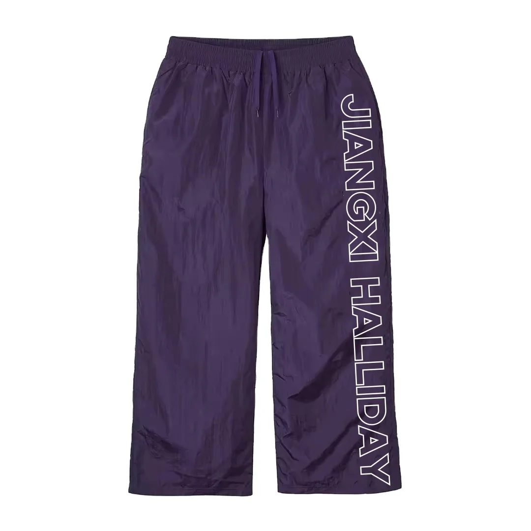 Custom Mens Black Plain Nylon Track Pants Nylon Silk Screen Printing Purple Casual Workout Cargo Pants Trousers for Men