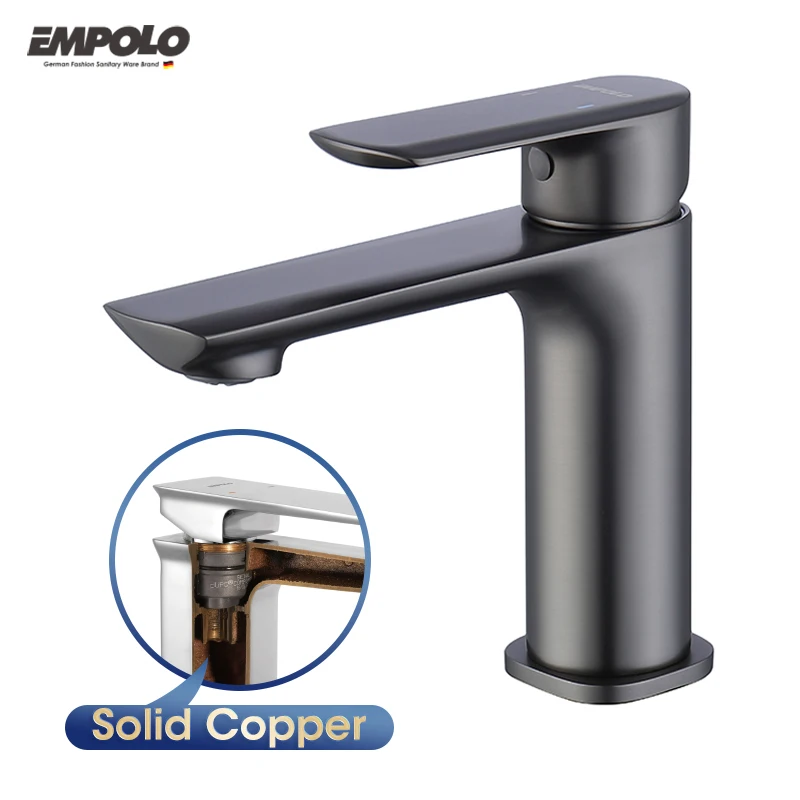 Empolo Luxury High Quality Chrome Washroom Basin Mixer Taps Waterfall Matte Black Bathroom Faucet