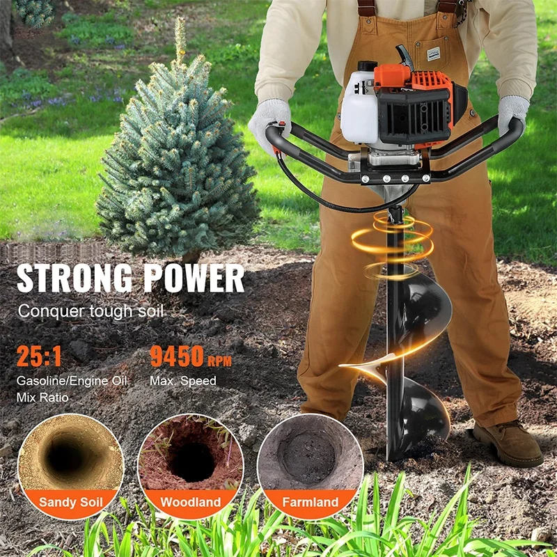 Post Hole Digger,Auger Post Hole Digger, Gas Powered Earth Digger with Earth Auger Drill Bit, for Farmland, Garden and Plant