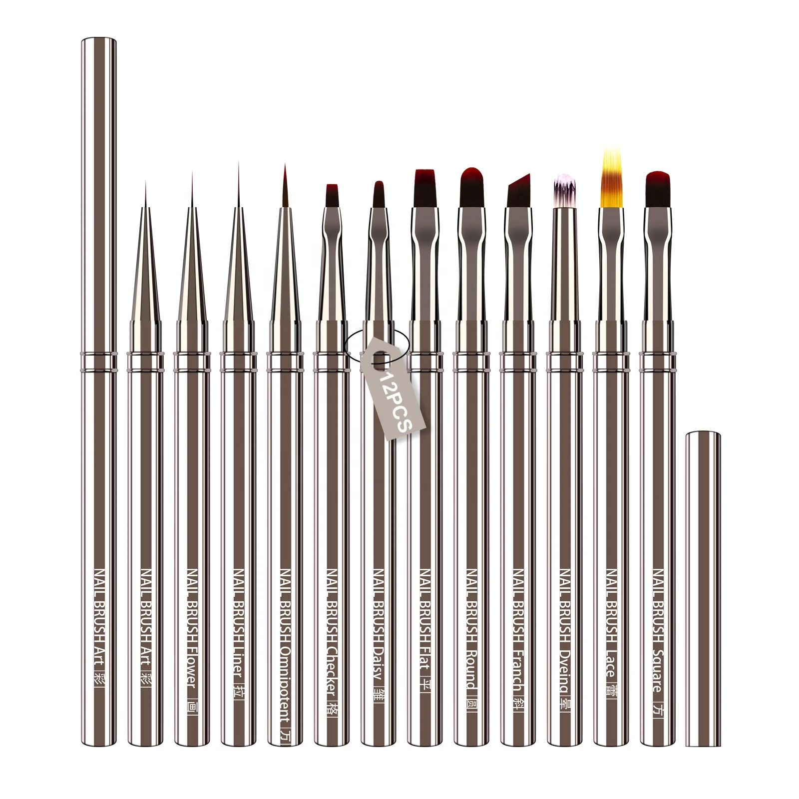Professional High Quality Metal Handle Painting UV Gel Brush Set nail art brushes Nail Extension Tool Pen for manicure